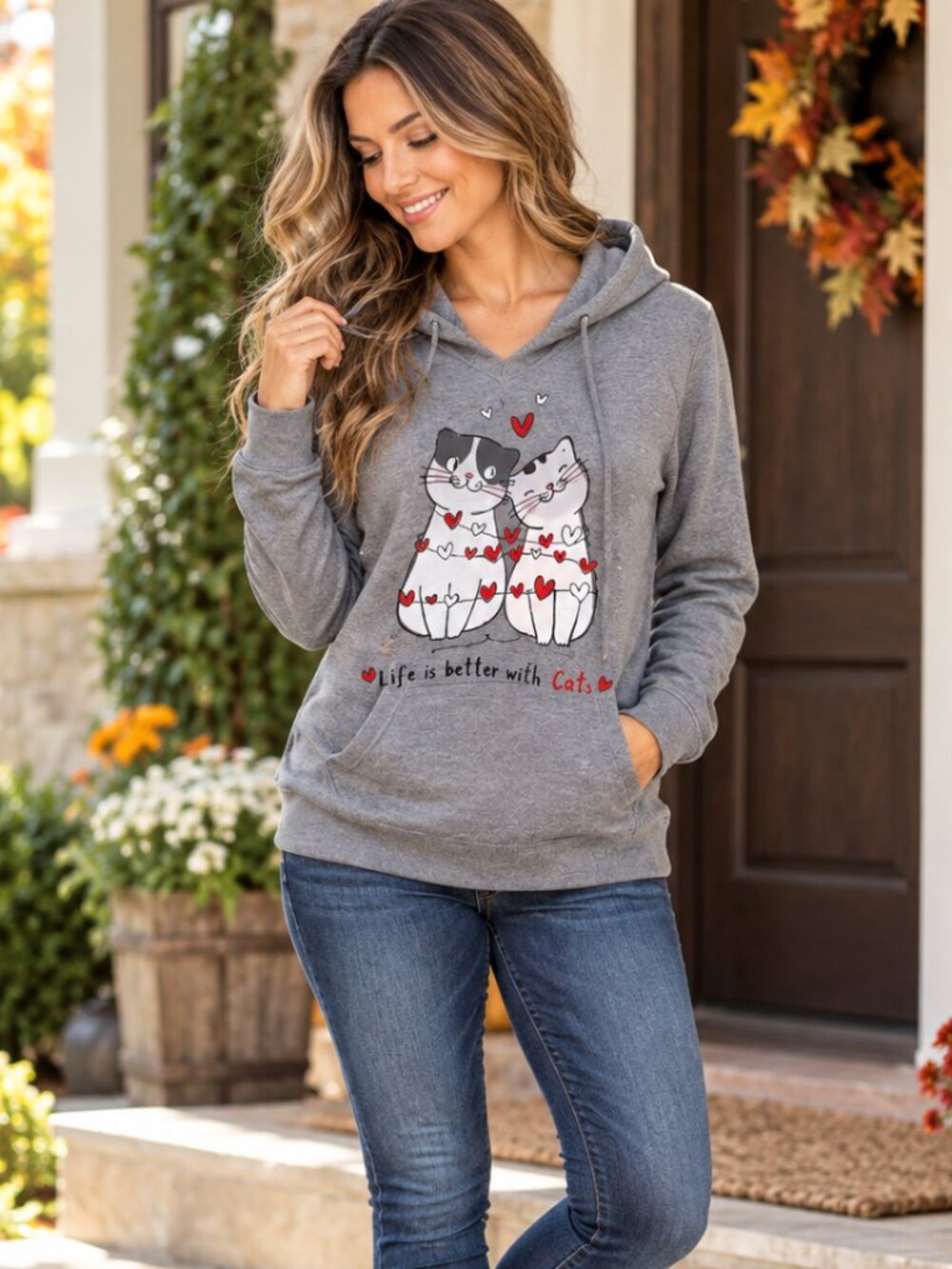 Tek Gear Cat Graphic Hoodie Gray Fleece Thumbhole 1X